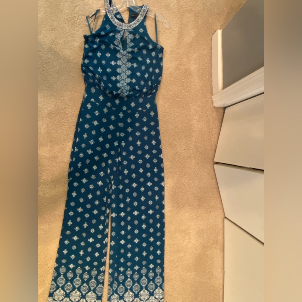 White House Black Market teal patterned jumpsuit